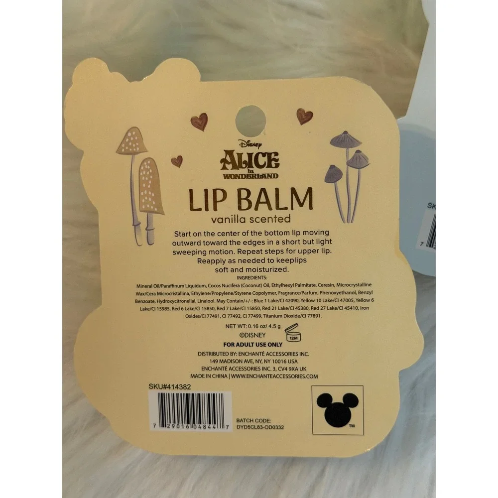 Disney Alice in Wonderland Mushroom Lip Balm Set Vanilla Coconut Raspberry 3pk